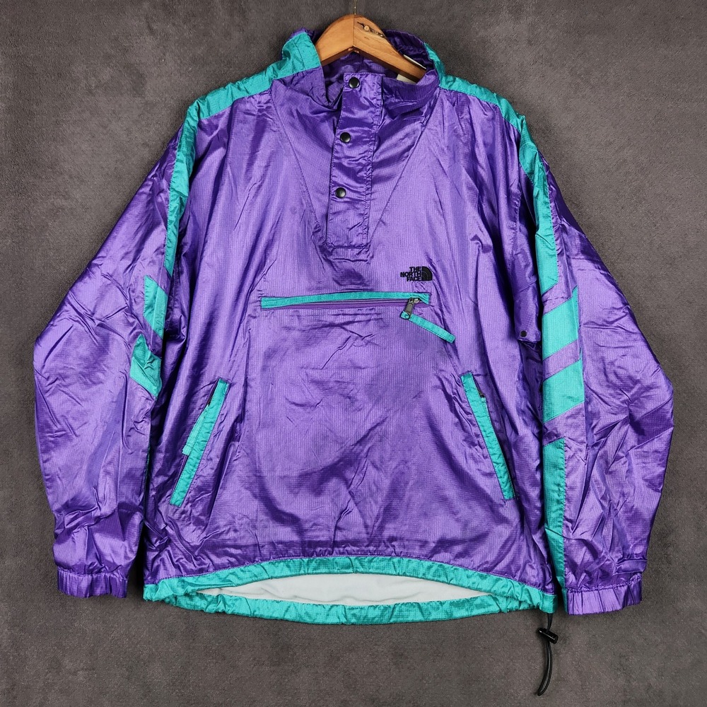 Vintage The North Face Anorak Pullover Mens Large Purple Teal 90s Windbreaker